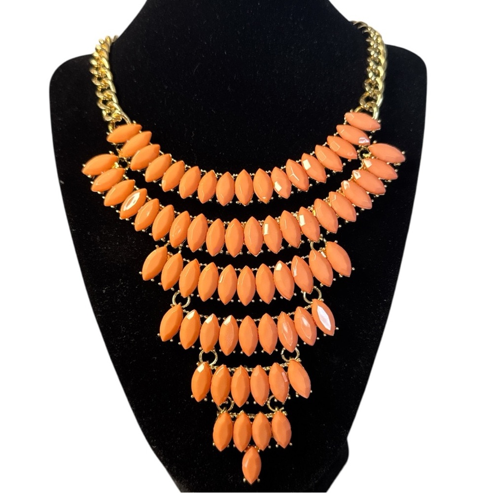 Coral & Gold colored Statement Necklace